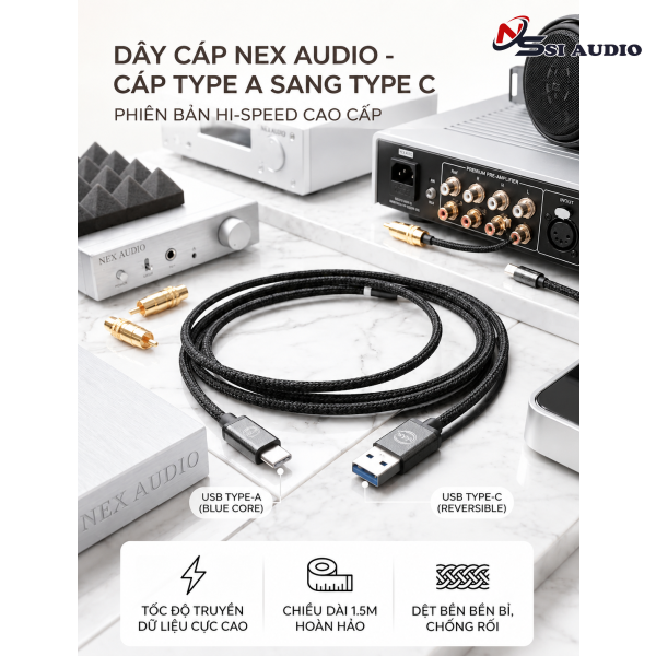 DÂY CÁP NEX - CÁP USB TYPE A SANG TYPE C, TỐC ĐỘ CAO