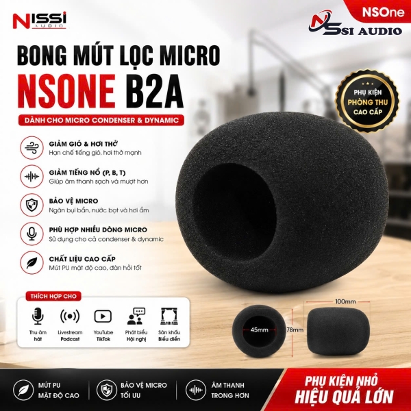 Bông Mút Lọc Micro NSONE B2A – Lọc Gió, Chống Pop & Bụi Bẩn Chuyên Dụng Cho Micro