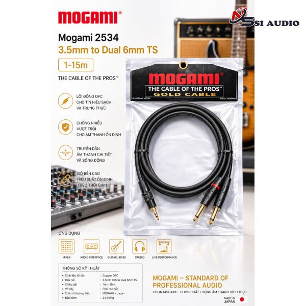 Mogami 2534 3.5mm to Dual 6mm TS – Cáp Kết Nối Studio: Đỉnh Cao Truyền Tải Stereo
