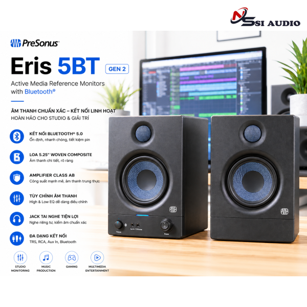 PreSonus Eris 5BT Gen 2: Loa Kiểm Âm Bluetooth Thế Hệ Mới – Sự Bứt Phá Về Công Suất Và Chi Tiết