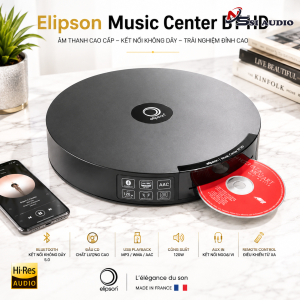 Elipson Music Center BT HD – Amply All-In-One Hi-Fi Cao Cấp Tích Hợp CD Player, Bluetooth aptX HD & Chế Tác Độc Đáo Từ Pháp