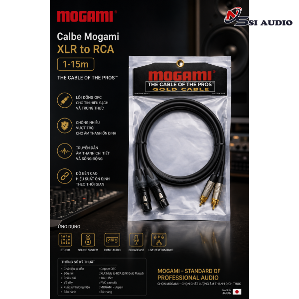 Mogami Gold XLR to RCA (1 Cặp) – Cáp Analog High-End: Đánh Thức Âm Thanh Trung Thực