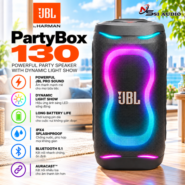JBL PartyBox 130 – Loa Bluetooth Di Động Tiệc Tùng Công Suất 160W Chính Hãng PGI