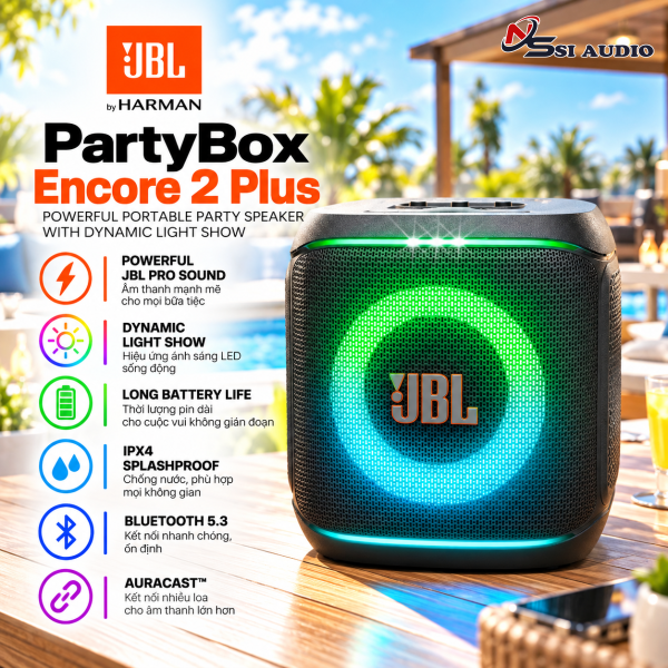 JBL PartyBox Encore 2 Plus – Loa Bluetooth Di Động Karaoke Kèm 2 Micro Chính Hãng PGI