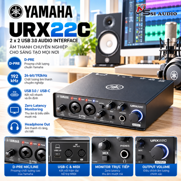 Yamaha URX22C – Card Âm Thanh USB 3.0 Live Streaming & Audio Interface Chuẩn 32-bit/192kHz